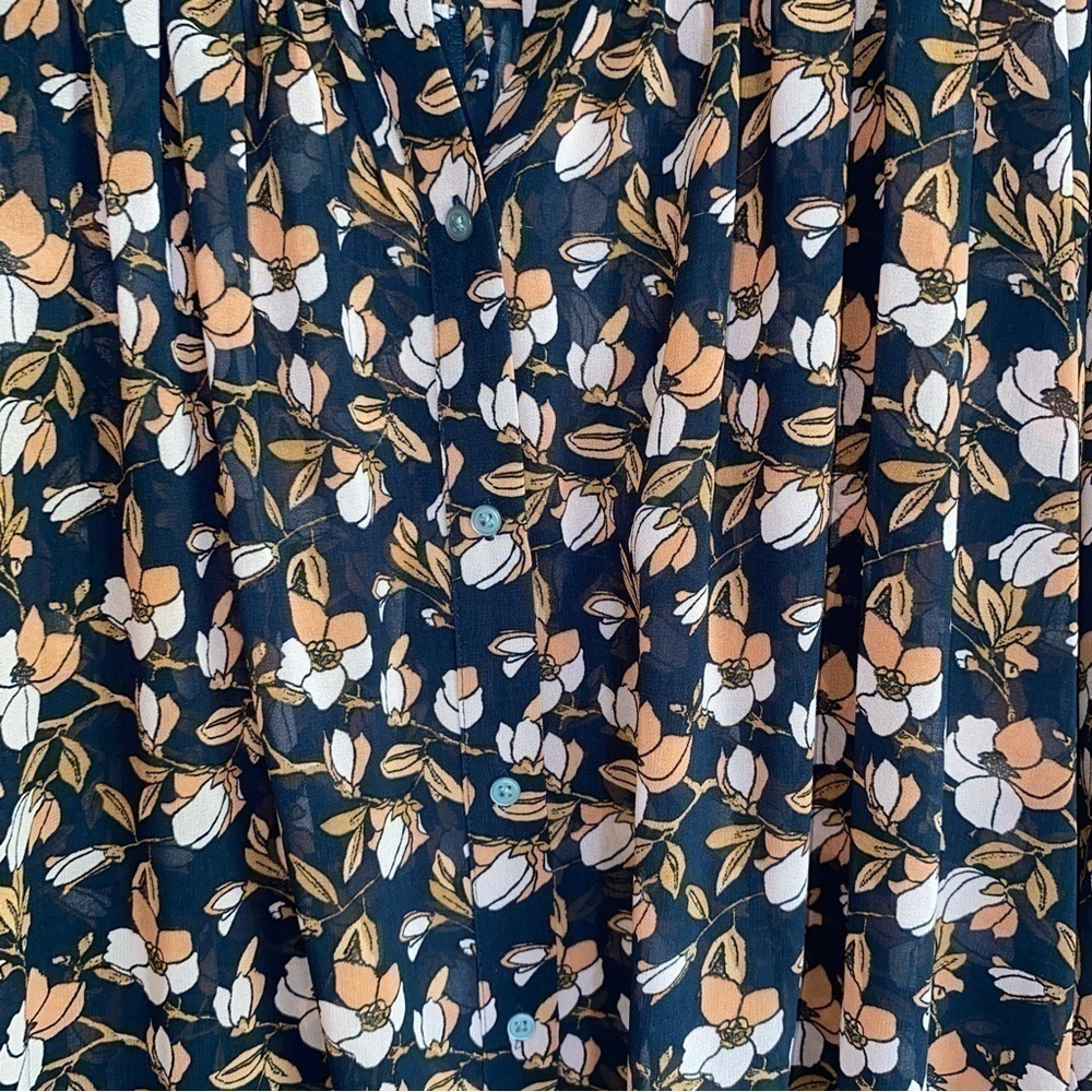 Loft Dark Floral Sheer Button High Low Blouse - Picture 4 of 6